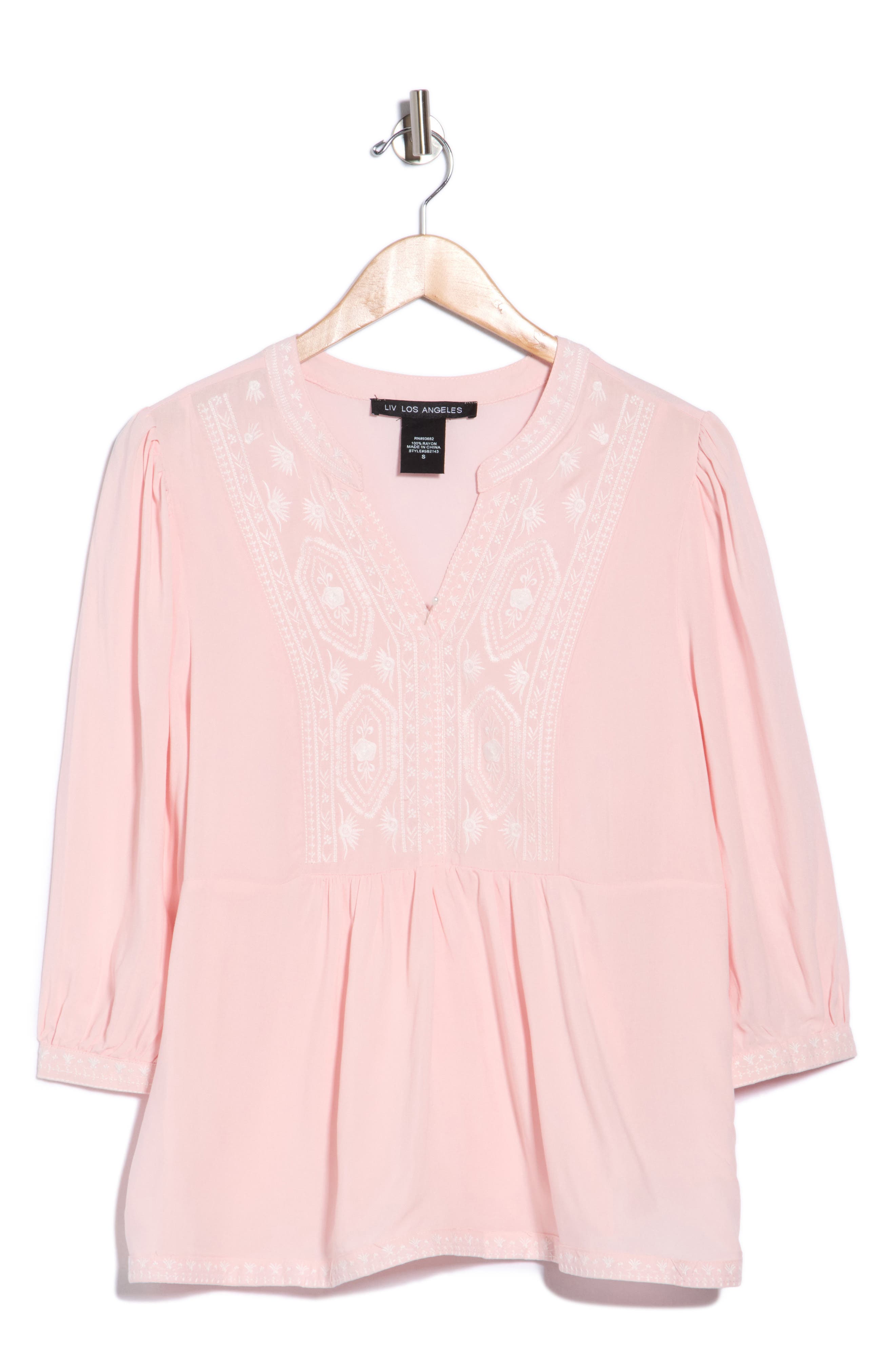 Embroidered Split Neck Top