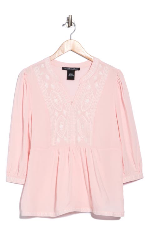 Embroidered Split Neck Top