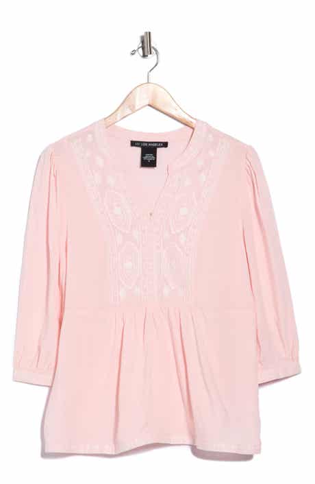 Embroidered Split Neck Top