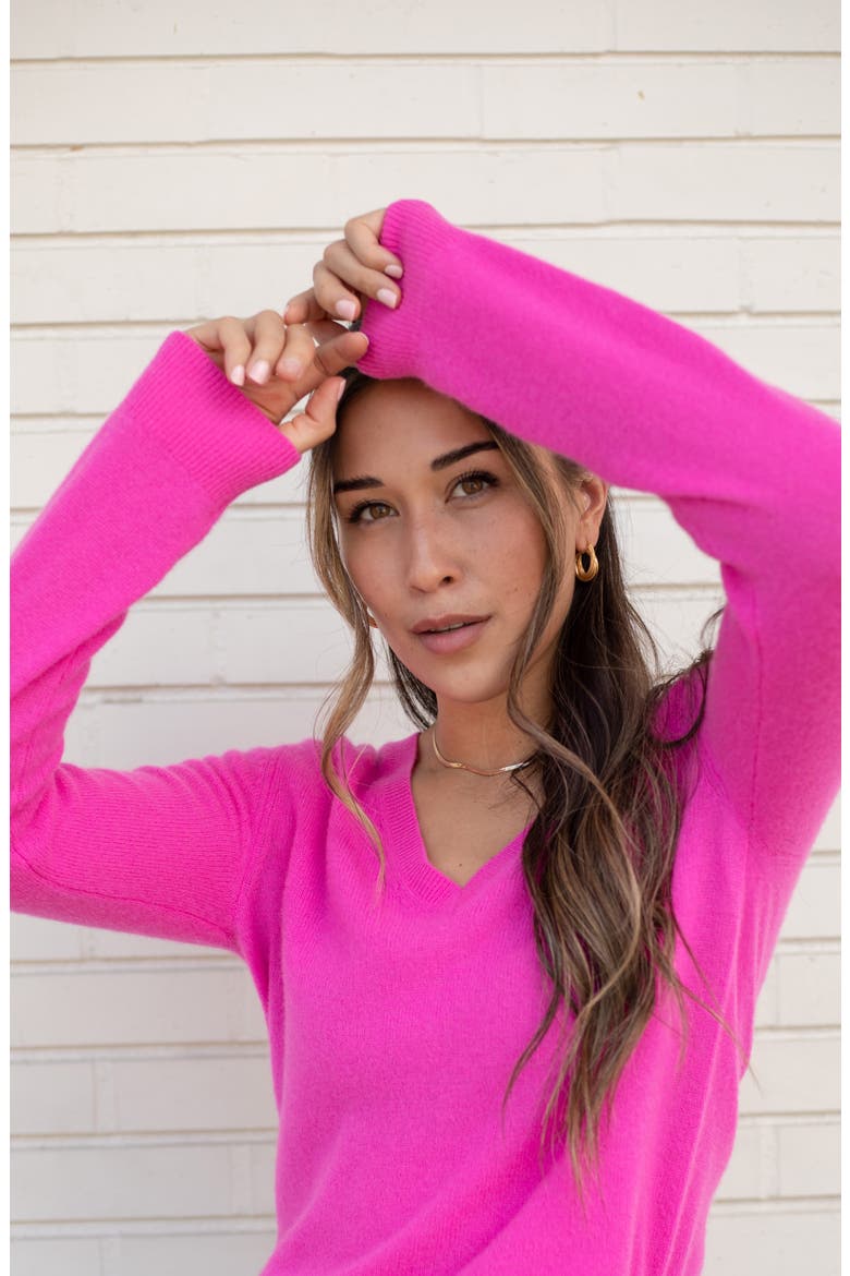 Cashmere Essential V-Neck Sweater, Alternate, color, PLUMIER