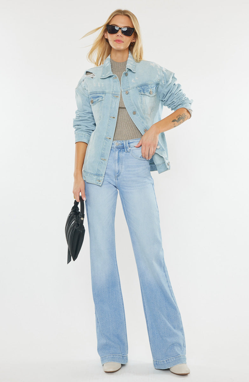 Kancan Women's High Rise Wide Flare Jeans In Light Wash