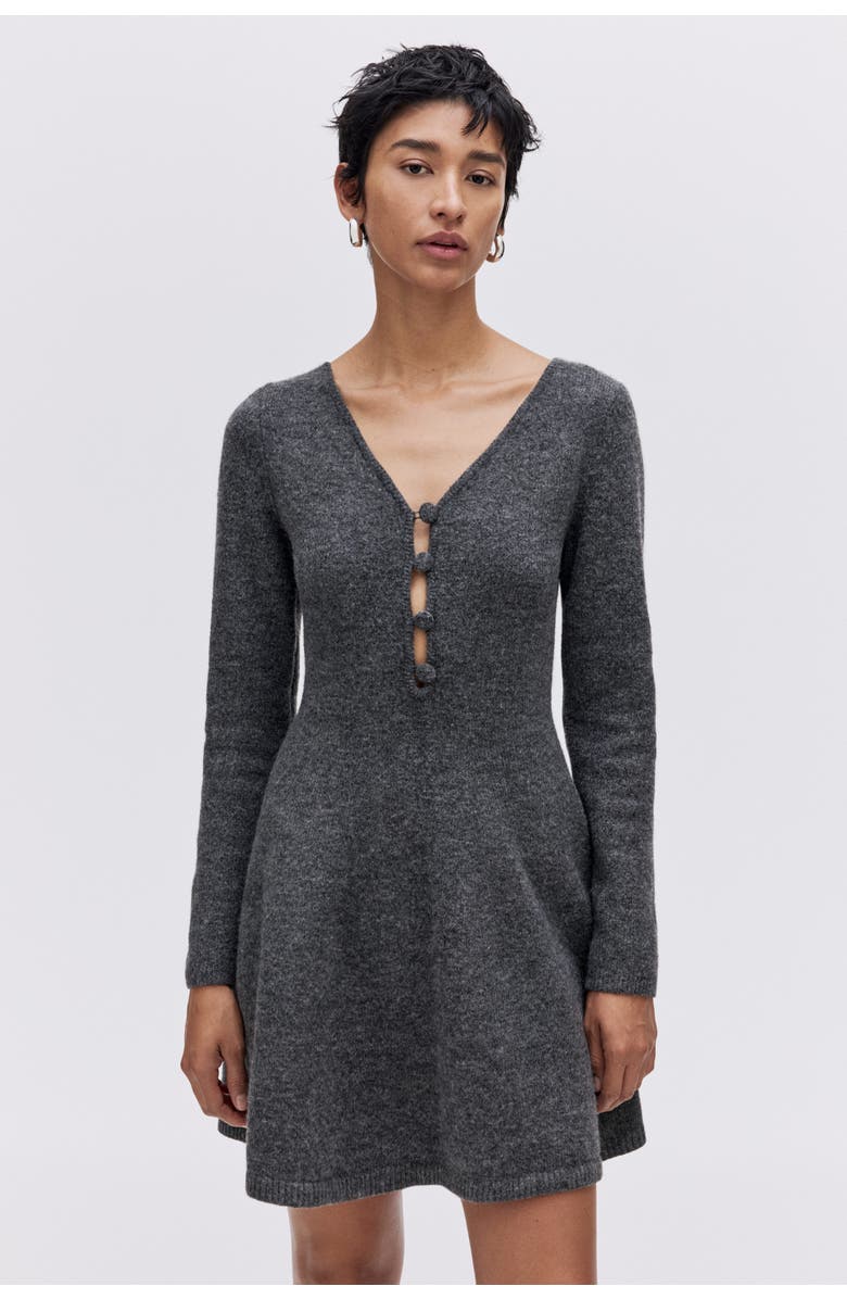 H&M Knitted Flared-skirt Dress, Alternate, color, Dark Gray Melange