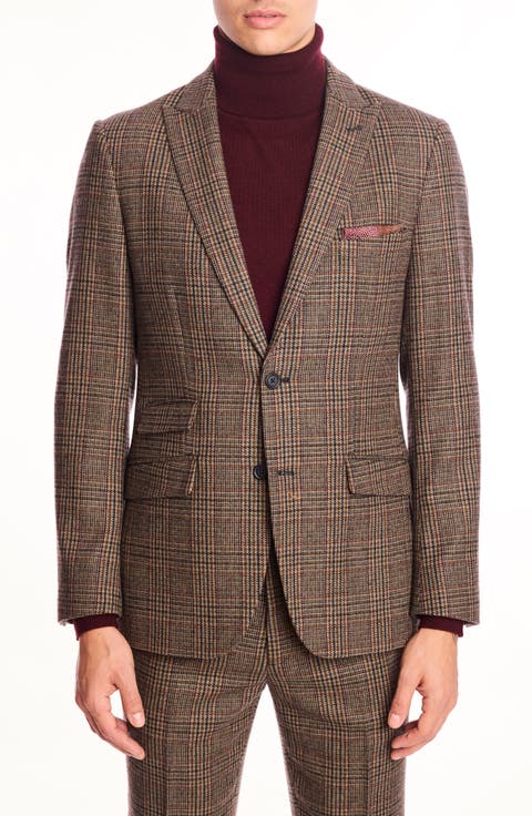 Ashton Slim Fit Burgundy Plaid Wool Blend Blazer (Regular & Big)