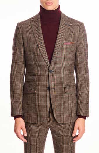 PAISLEY & GRAY Ashton Slim Fit Burgundy Plaid Wool Blend Blazer