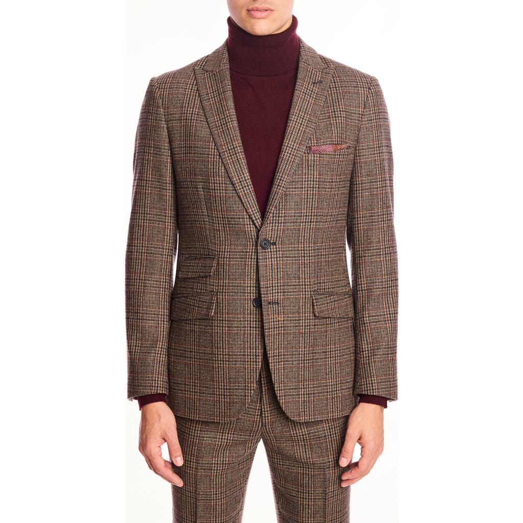 Paisley & Gray Ashton Slim Fit Burgundy Plaid Wool Blend Blazer In Brown