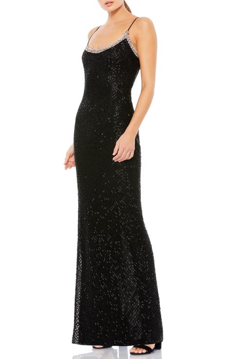 Rhinestone Encrusted Scoop Neckline Beaded Gown