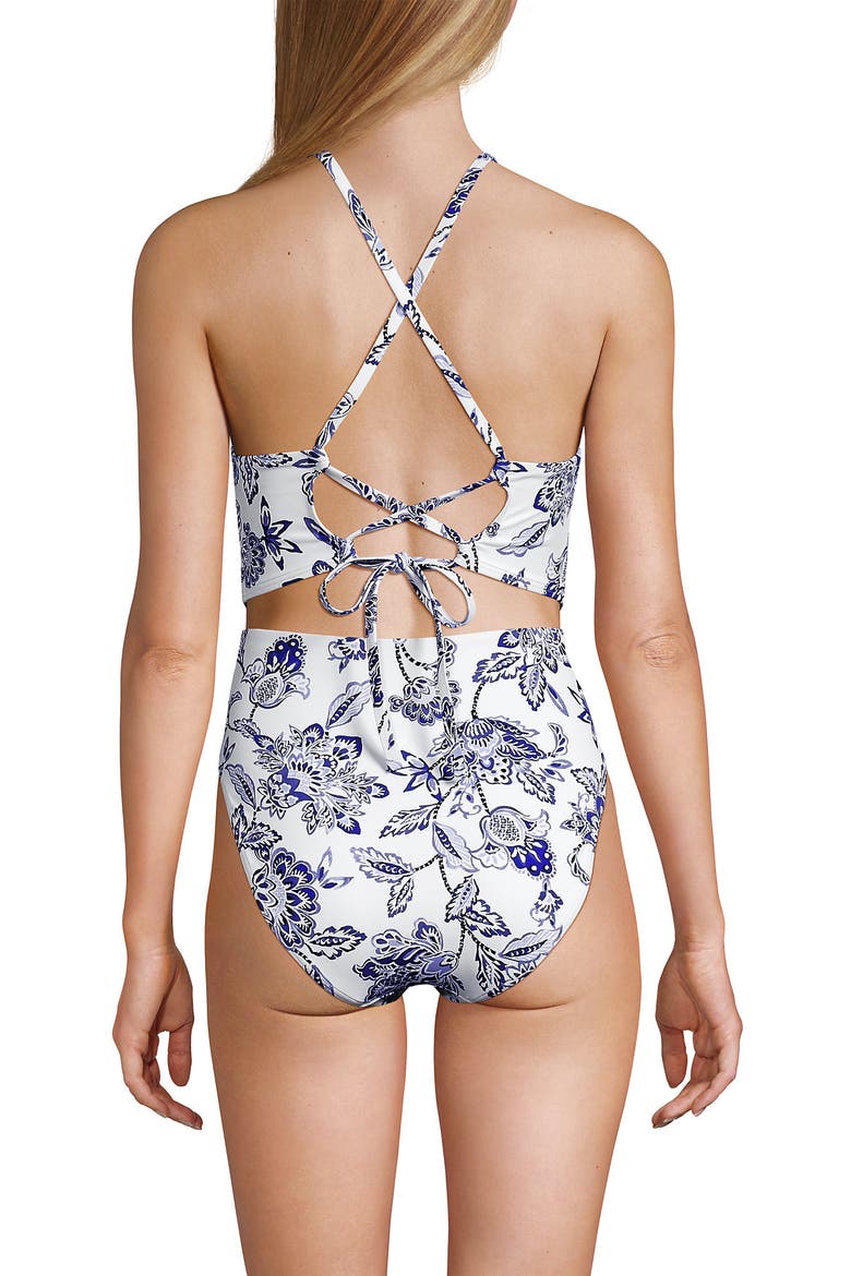 High Neck Monokini High Leg One Piece Swimsuit, Alternate, color, Blue Vintage Floral