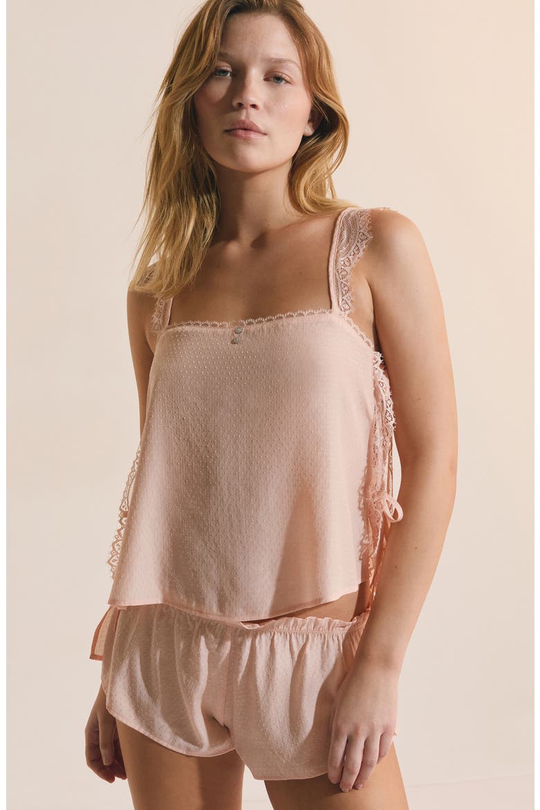 Poudree Swiss Dot Lace Trim Camisole, Alternate, color, POWDER PINK
