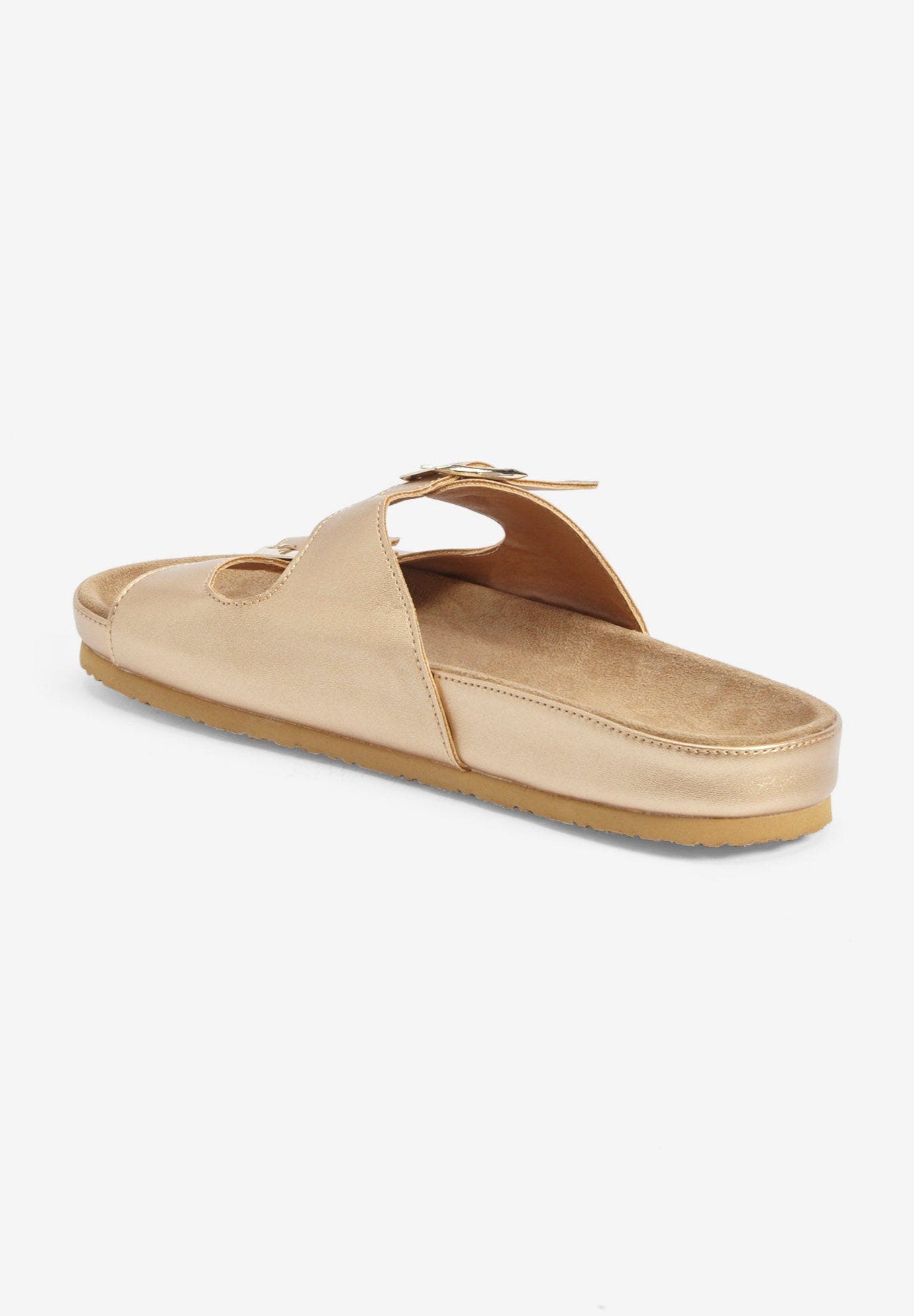 The Maxi Leather Like Adjustable Slip On Footbed Sandal, Alternate, color, GOLD