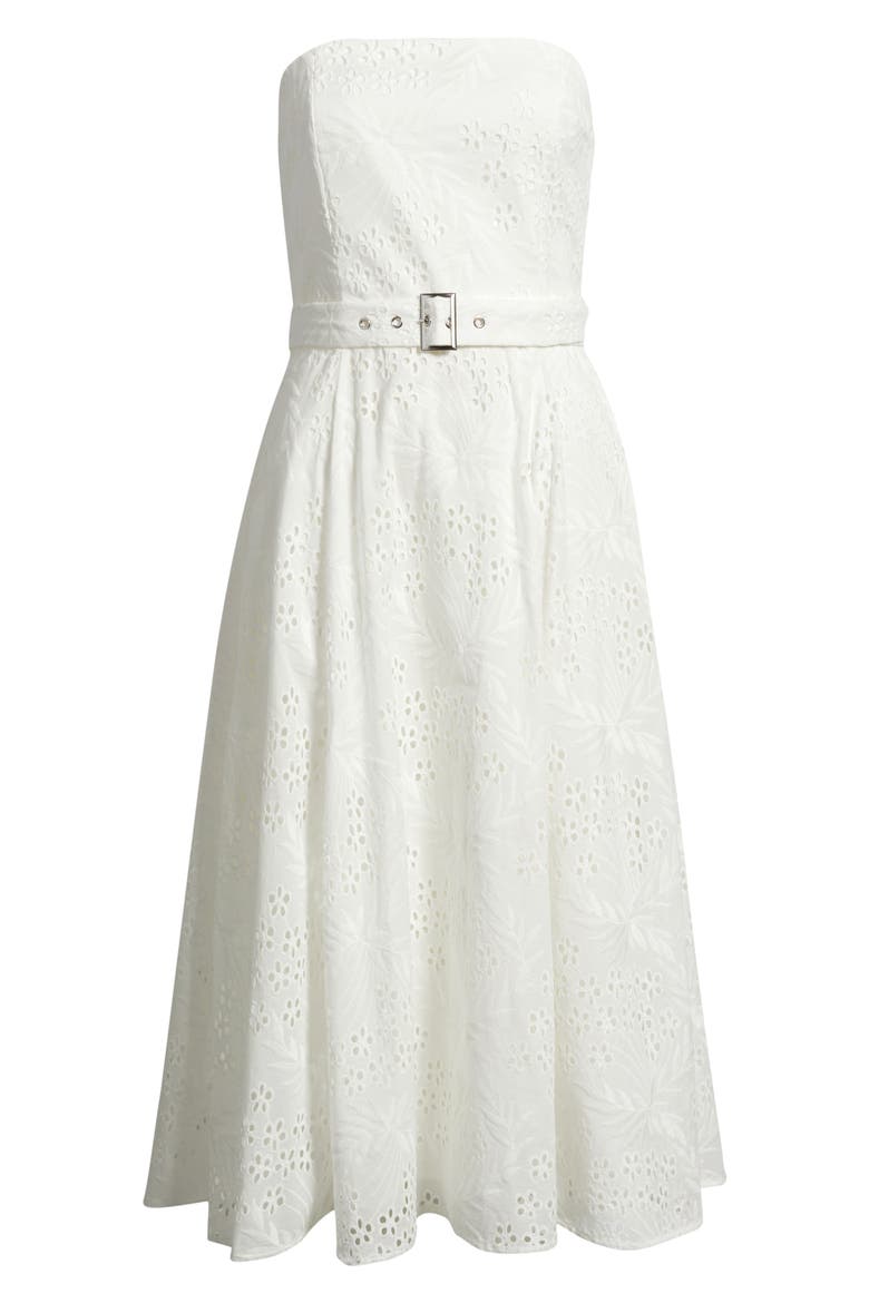 Strapless Cotton Eyelet Dress, Alternate, color, WHITE