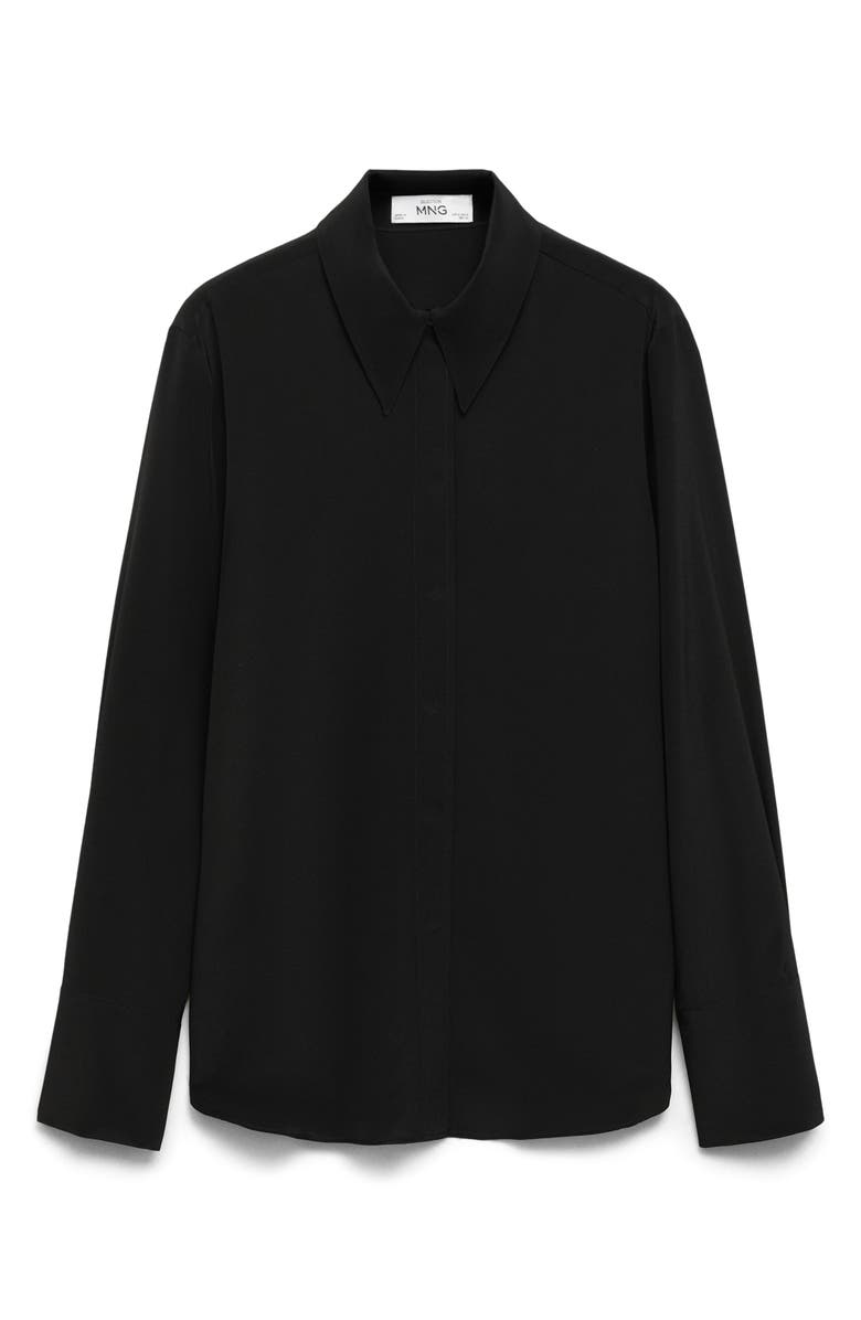 MANGO Silk Button-Up Shirt, Alternate, color, Black