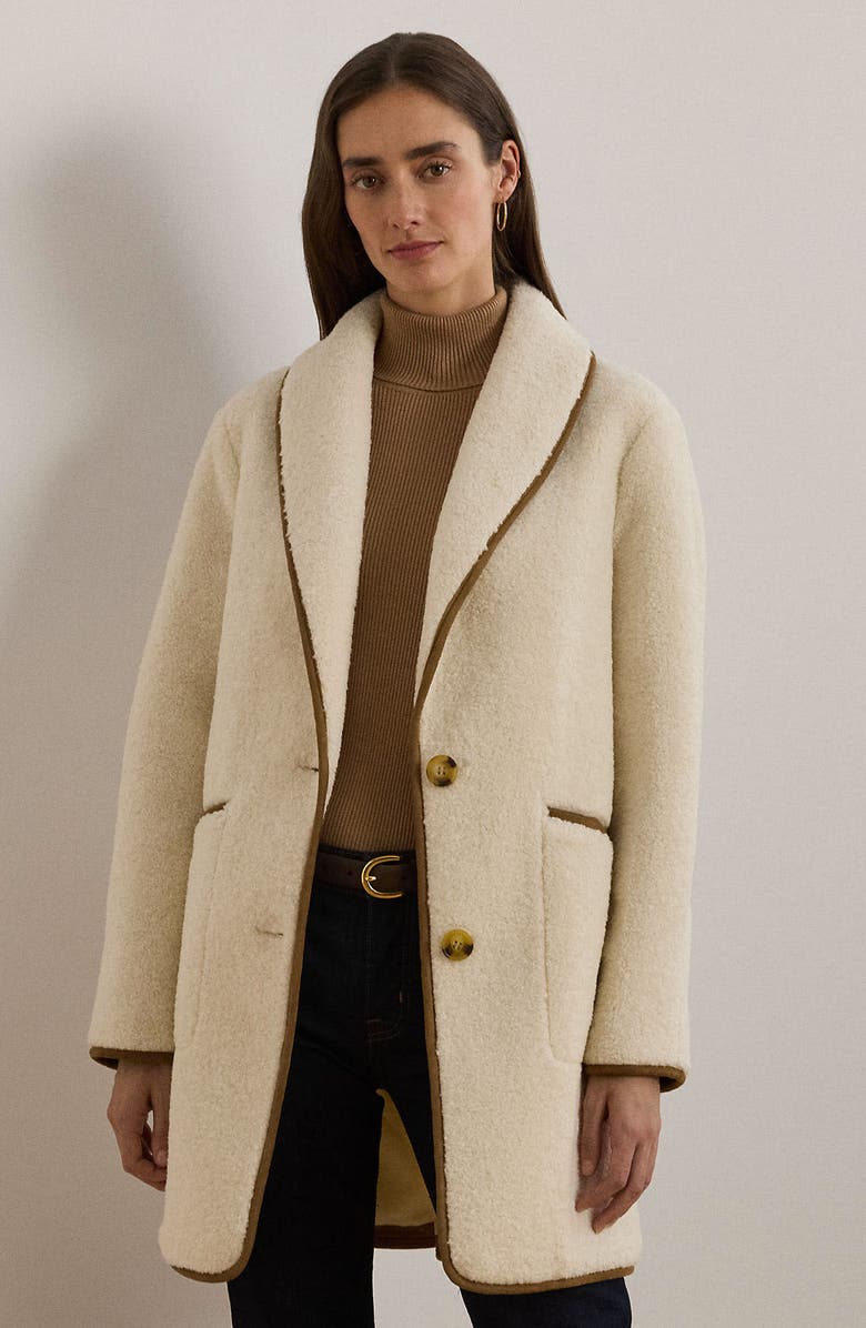 Lauren Ralph Lauren Shawl Collar Faux Shearling Coat, Alternate, color, Cream