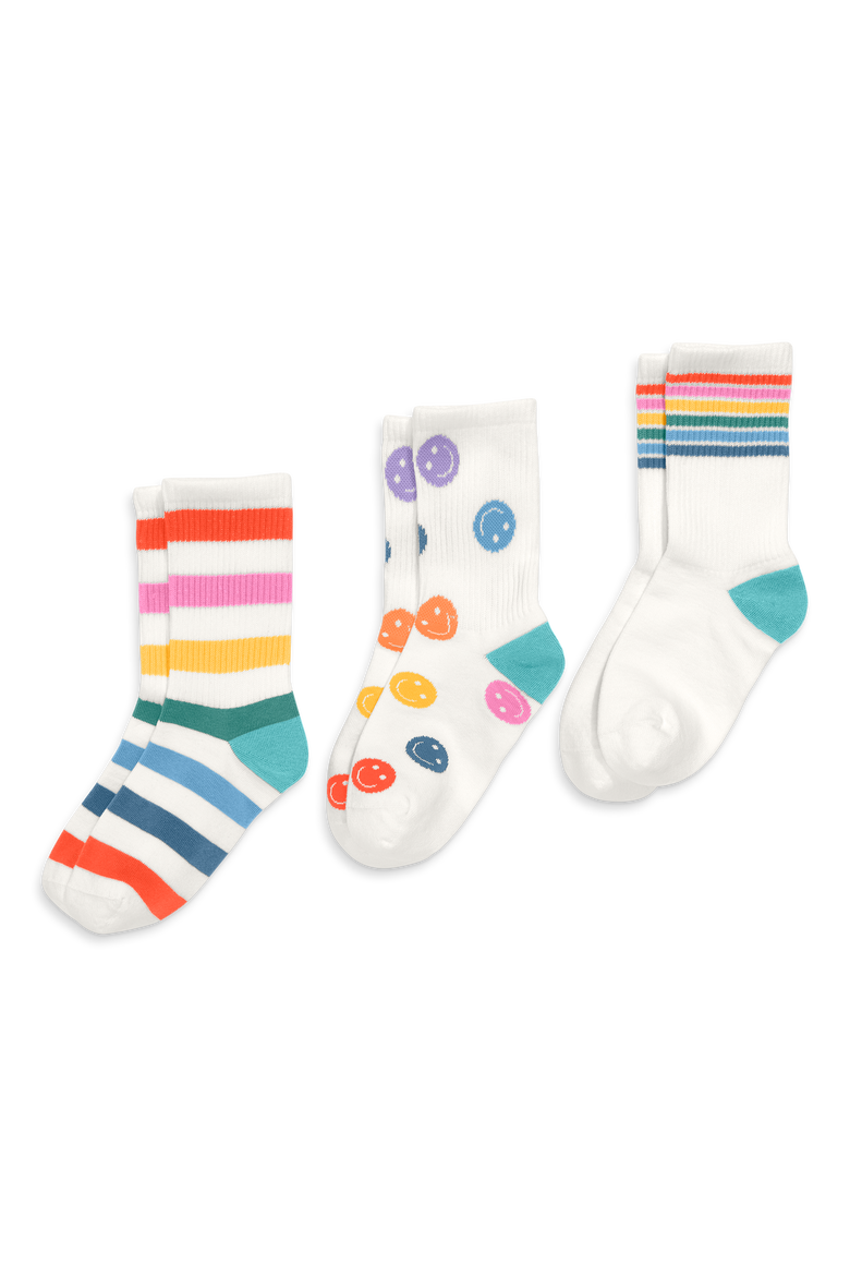 Kids Athletic Sock 3-Pack In Rainbow Mix, Alternate, color, Happy Face Mix