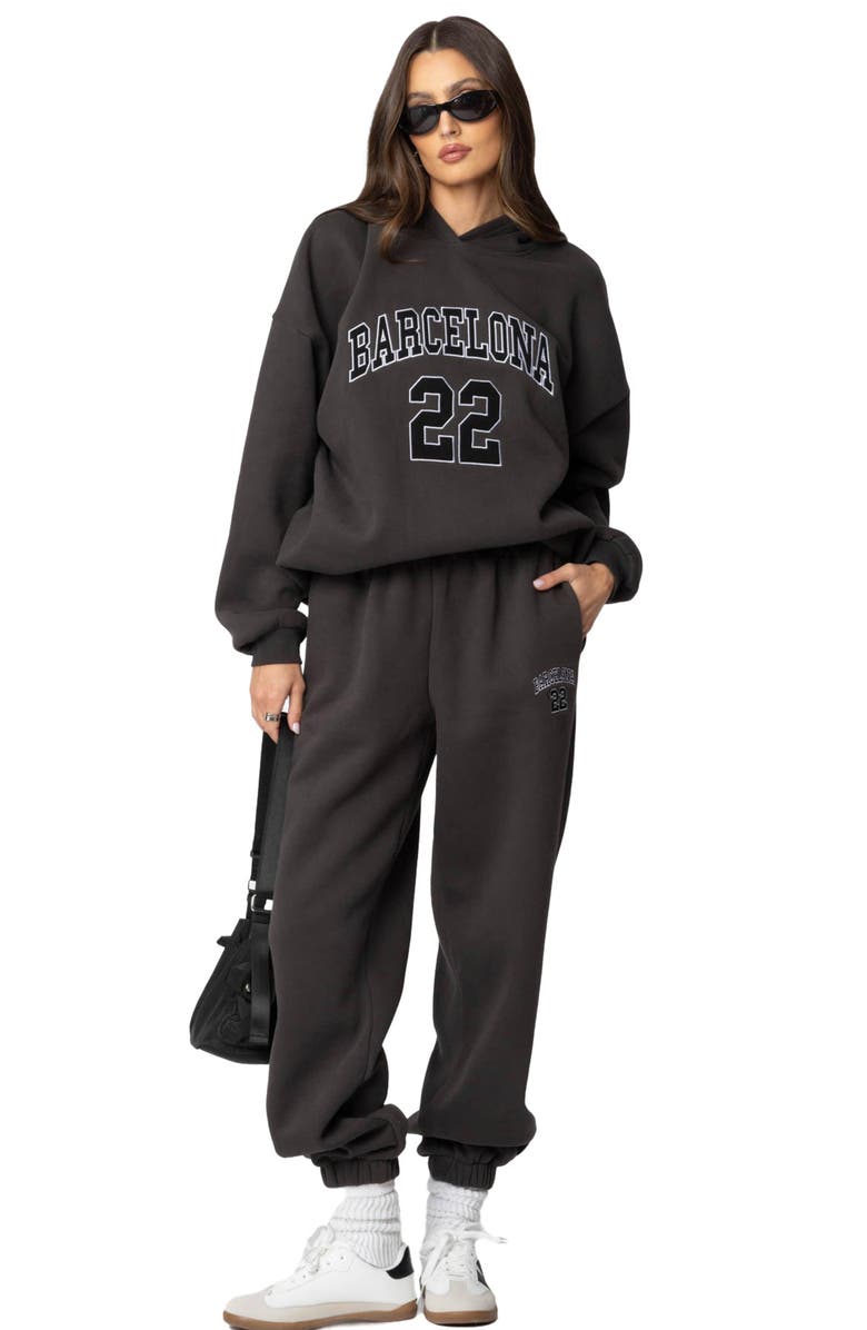 EDIKTED Barcelona Oversize Graphic Hoodie, Alternate, color, Dark-Gray