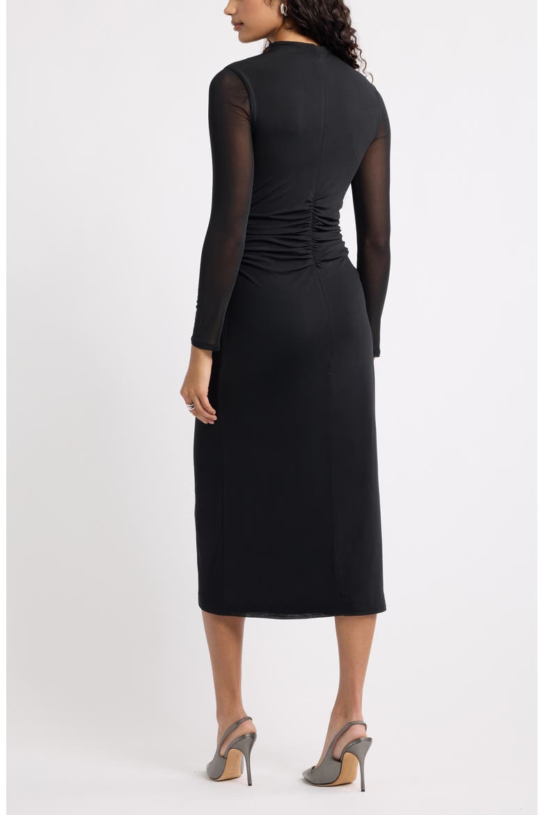Mock Neck Long Sleeve Mesh Midi Dress, Alternate, color, BLACK