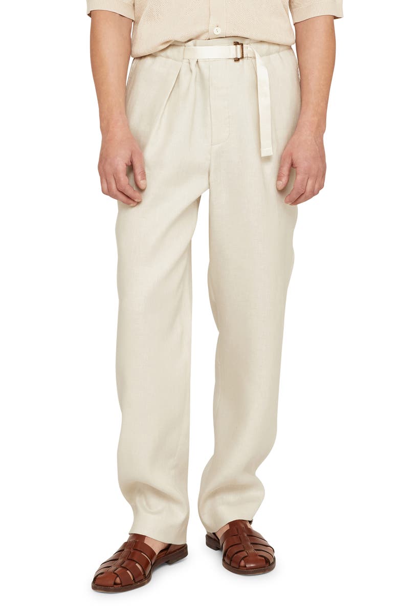 Agnona Belted Linen Twill Pants, Main, color, 