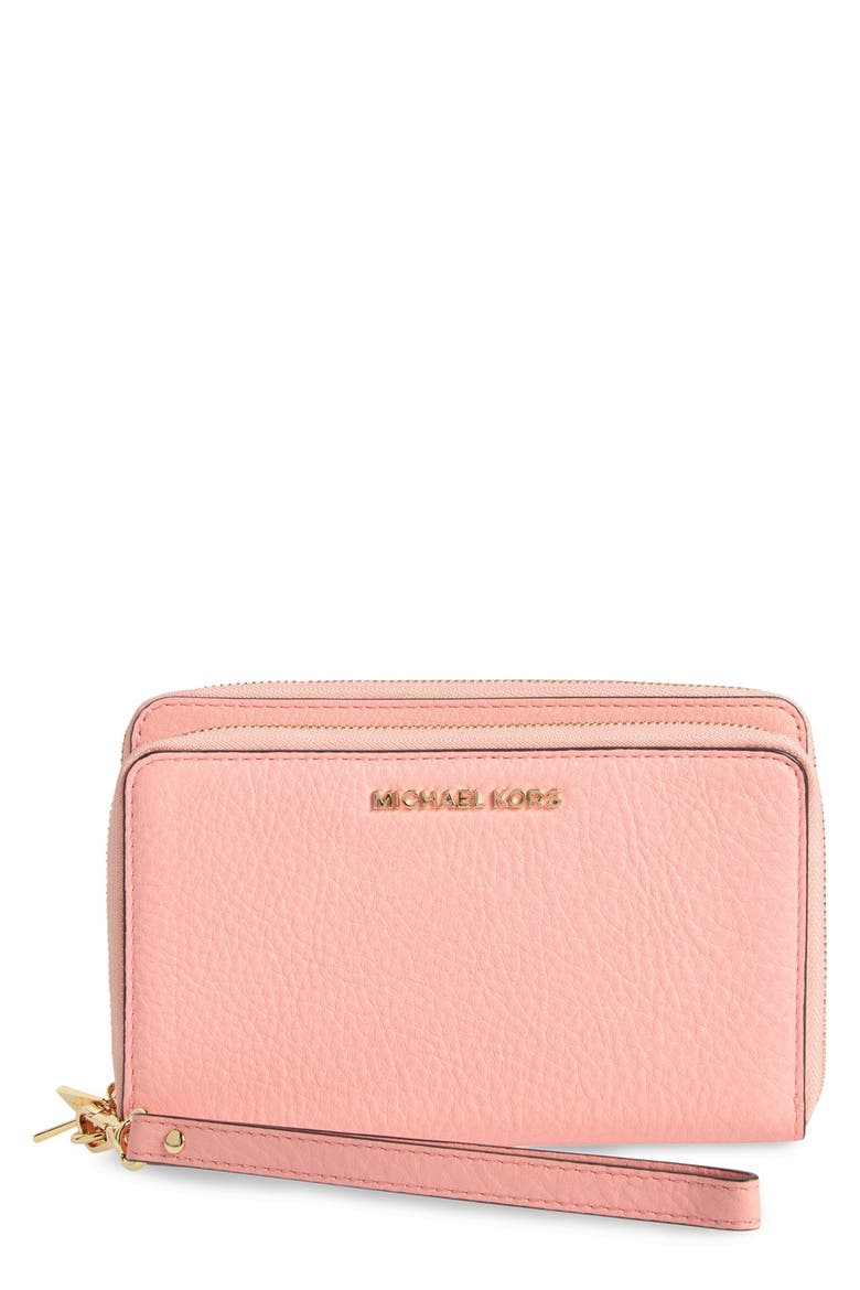 'Adele' Leather Wristlet, Main, color, PALE PINK/ GOLD