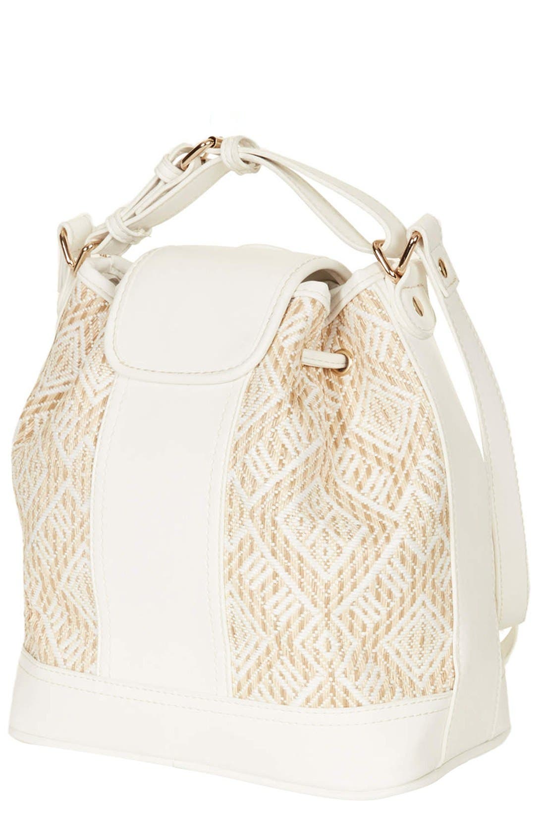 Woven Straw Panel Duffle Bag, Alternate, color, WHITE