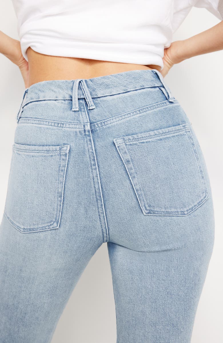 Good American Good Boy High Waist Side Slit Raw Hem Jeans, Alternate, color, Indigo665