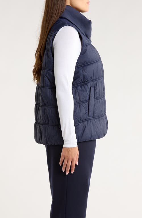 Eileen Fisher Ruched High Collar Vest In Blue