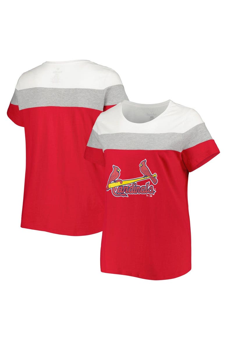 Women's Red/Heather Gray St. Louis Cardinals Plus Size Colorblock T-Shirt, Main, color, Red