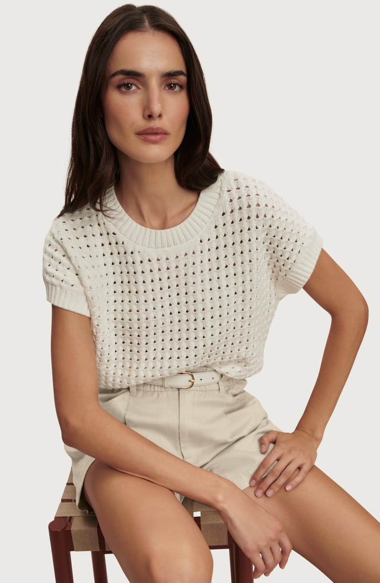 Varley Denny Pointelle Knit Top, Alternate, color, Snow White