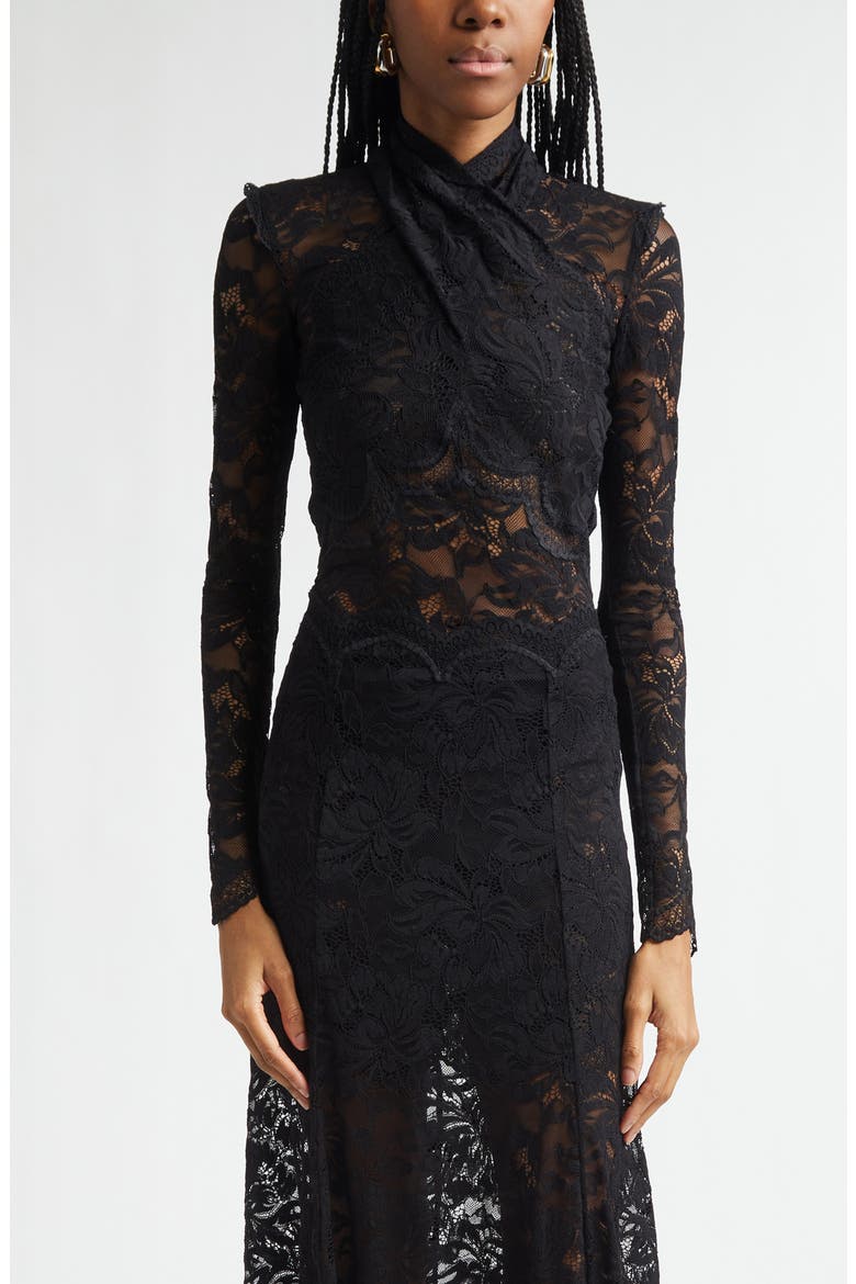 Twist Front Scalloped Lace Top, Main, color, BLACK