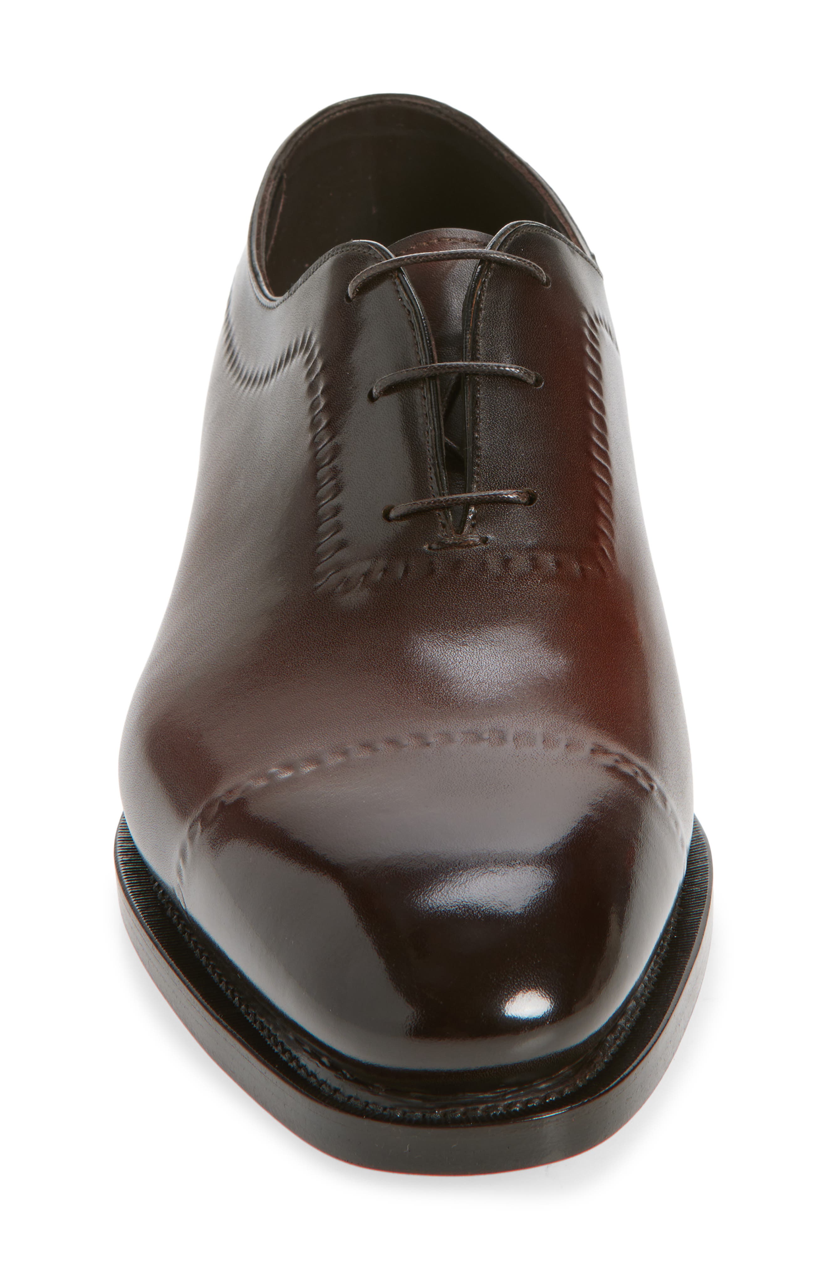 Santoni Zephyr Faux Cap Toe Wholecut Shoe, Alternate, color, Dark Brown-T60