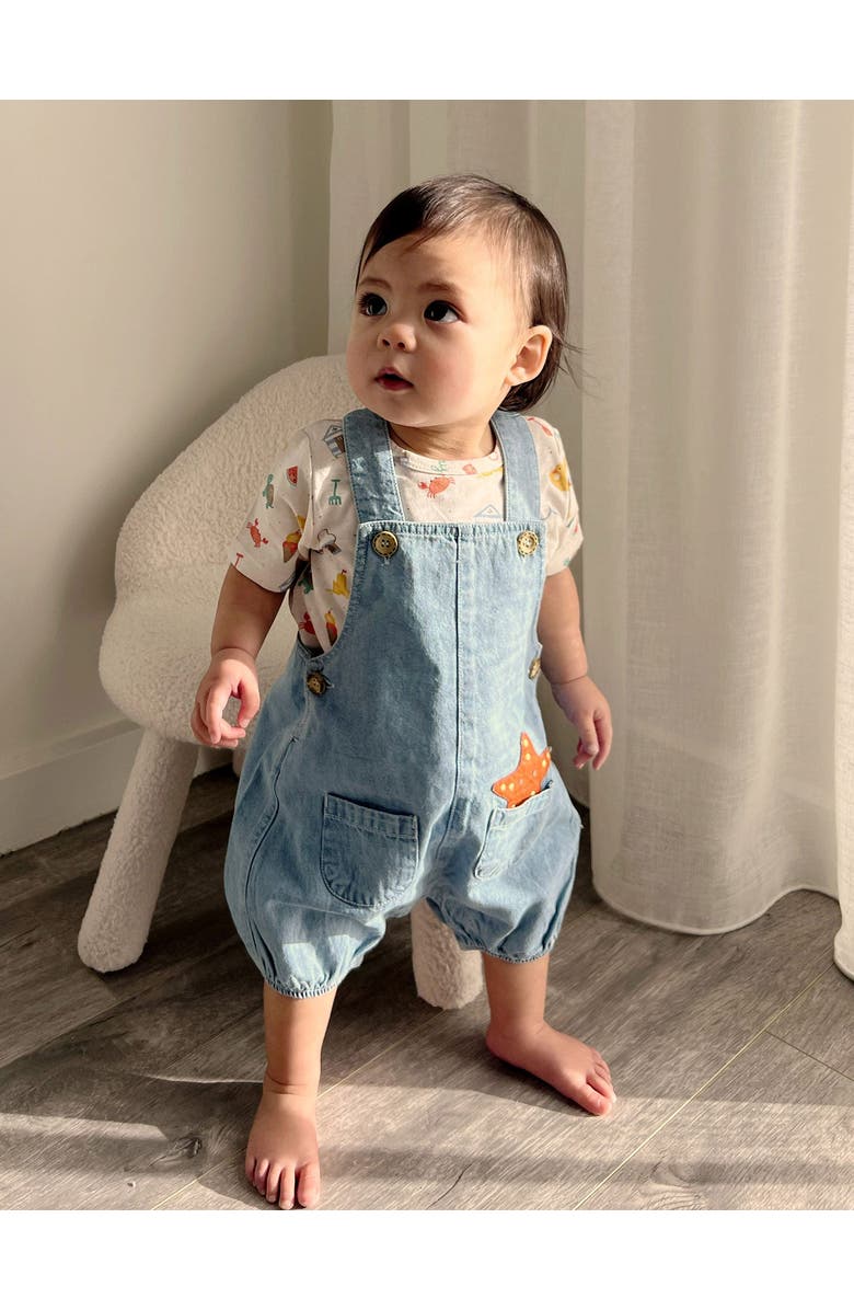 Purebaby Resort Overall & Tee Set, Alternate, color, Faded Denim