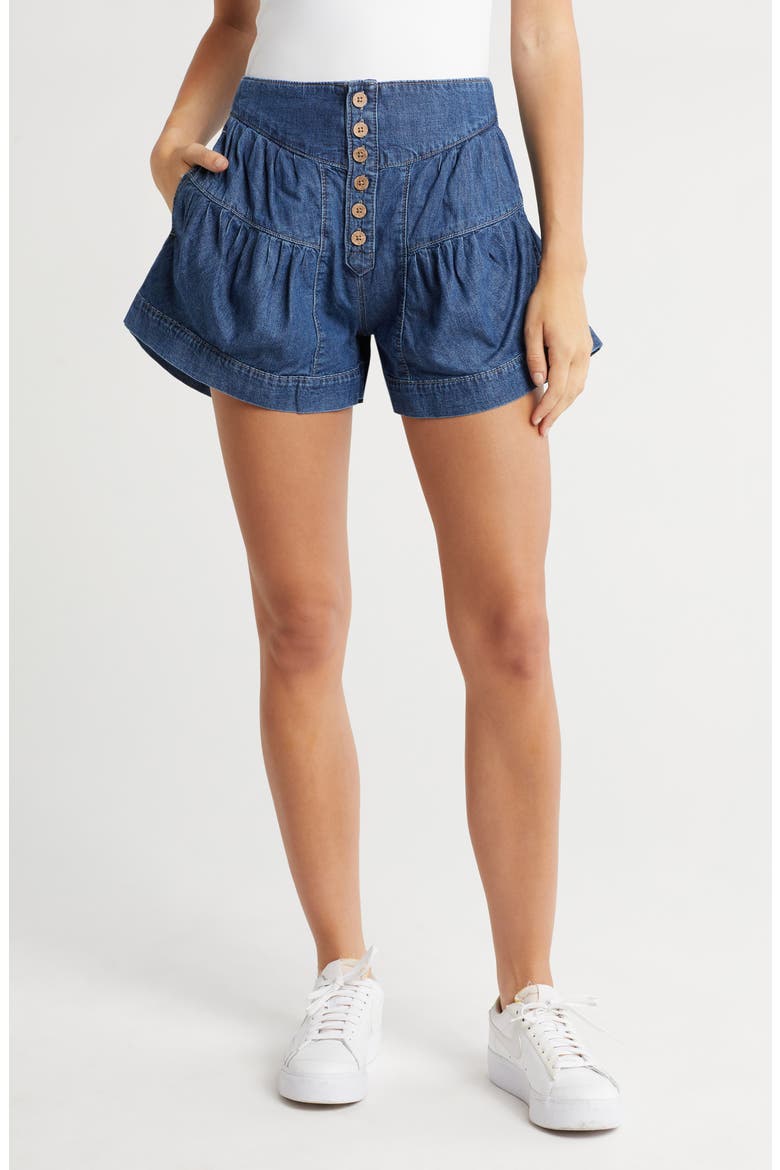 Fleur Denim Shorts, Main, color, BLUE