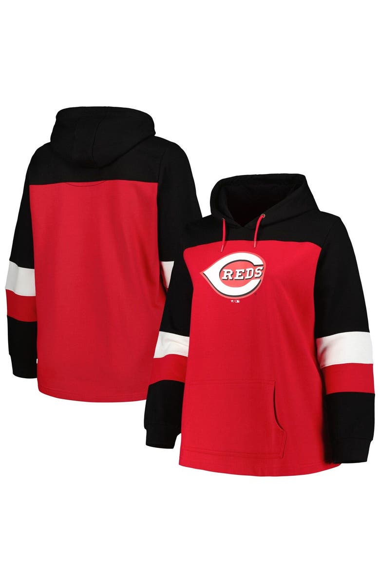 PROFILE Women's Red Cincinnati Reds Plus Size Colorblock Pullover Hoodie, Main, color, 