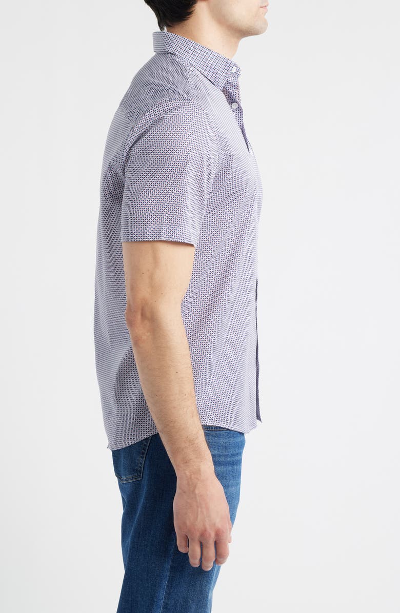 Johnston & Murphy Logan Microprint Short Sleeve Cotton Blend Button-Up Shirt, Alternate, color, Navy / Red Mini Floral