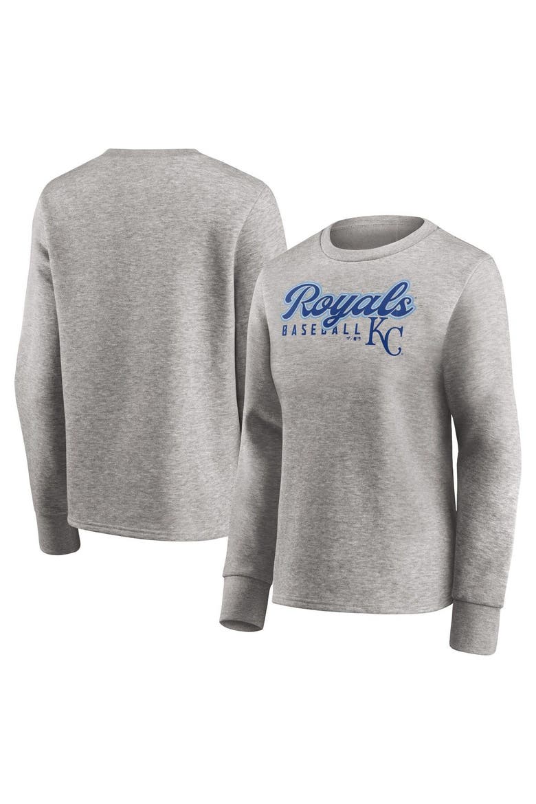 Women's Fanatics Branded Heathered Gray Kansas City Royals Crew Pullover Sweater, Alternate, color, Heather Gray