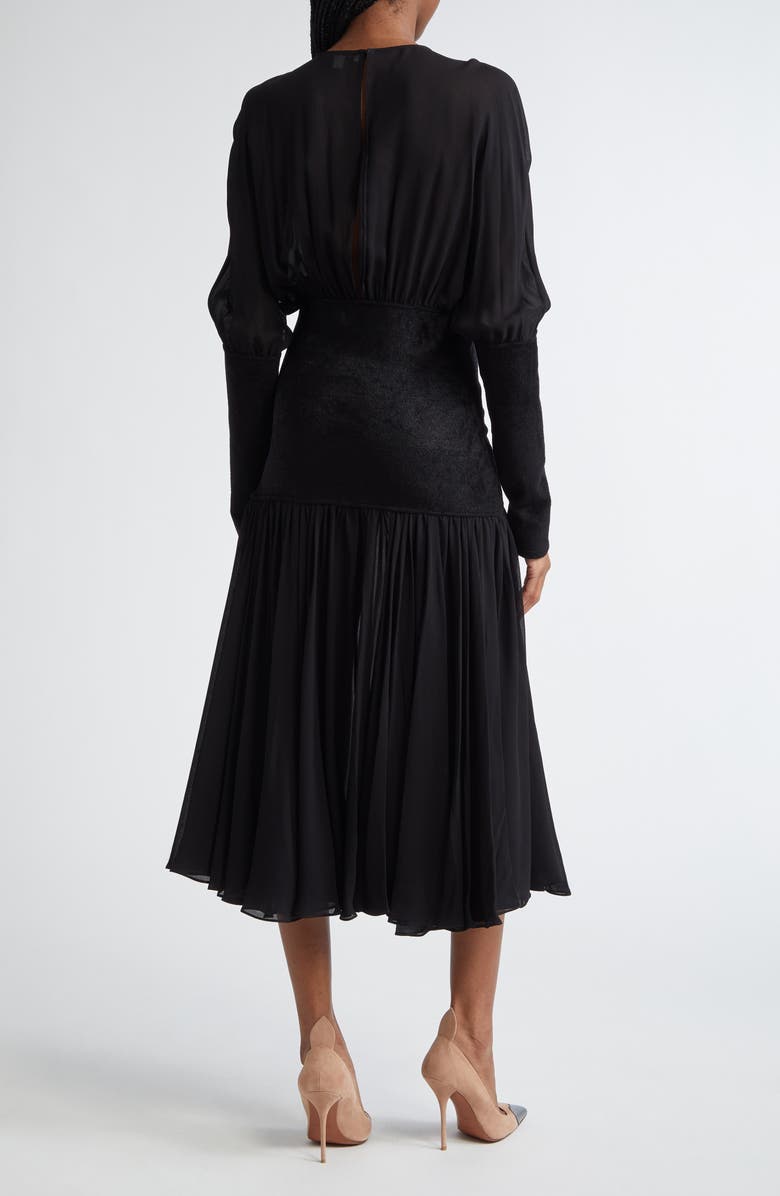 Alaïa Knit Band Chiffon Midi Dress, Alternate, color, Noir Alaia