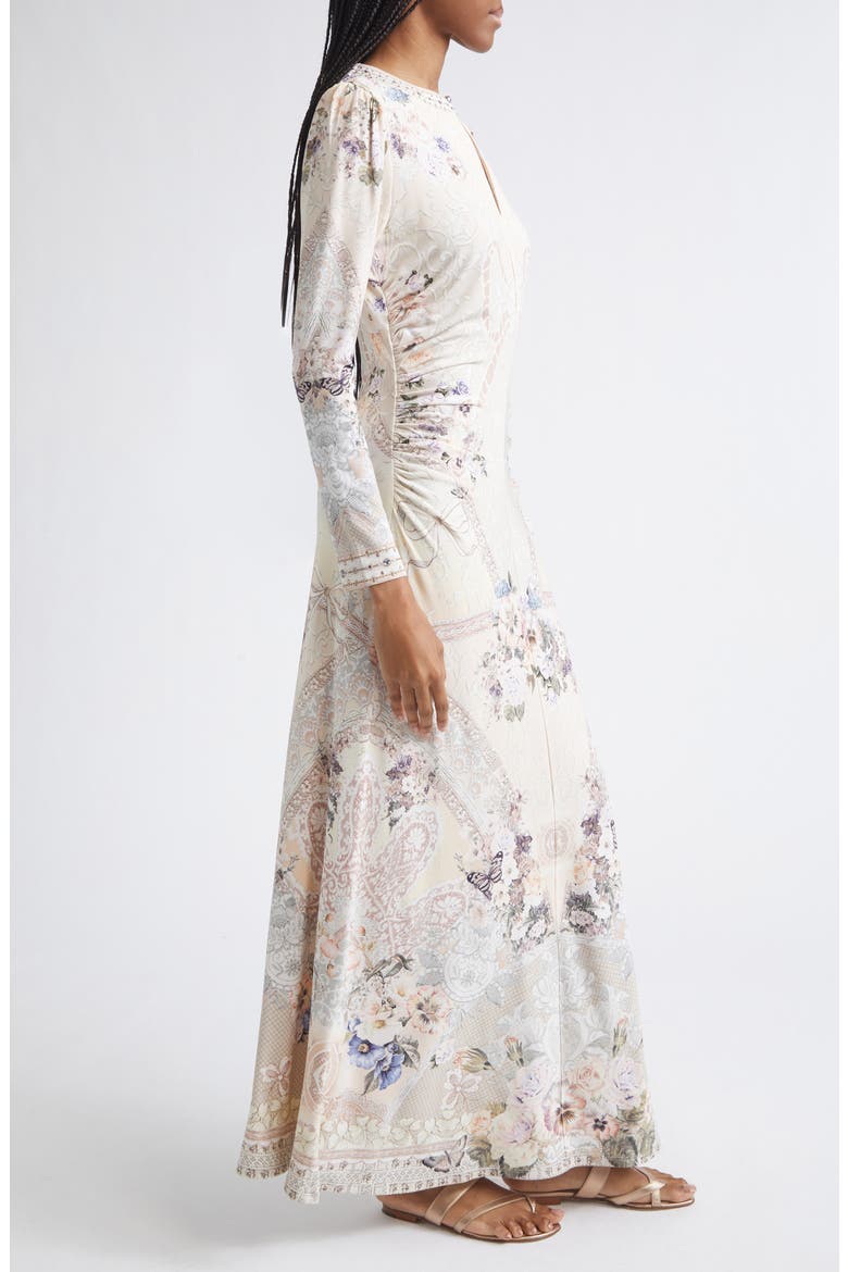 Print Ruched Jersey Maxi Dress, Alternate, color, LACED WITH LOVE