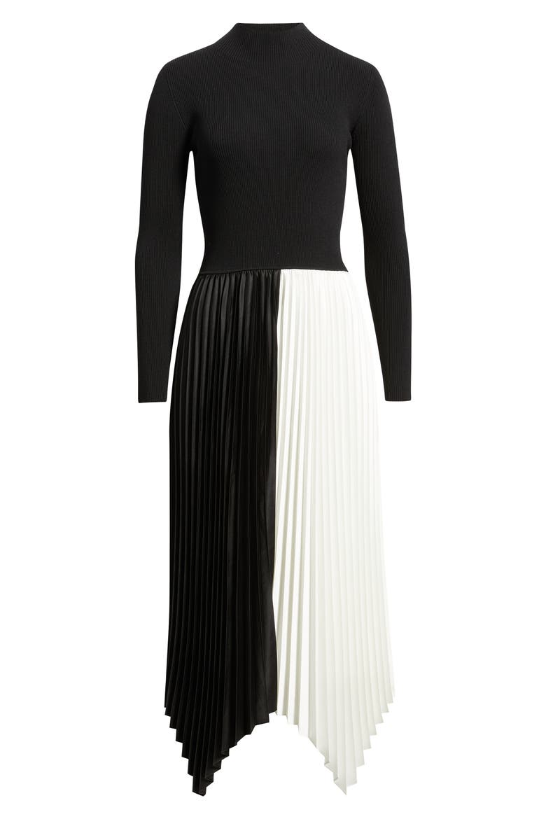 The Elsa Long Sleeve Mixed Media Midi Dress, Alternate, color, NOIR/ SKY WHITE