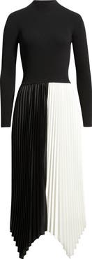 Elie Tahari The Elsa Long Sleeve Mixed Media Midi Dress