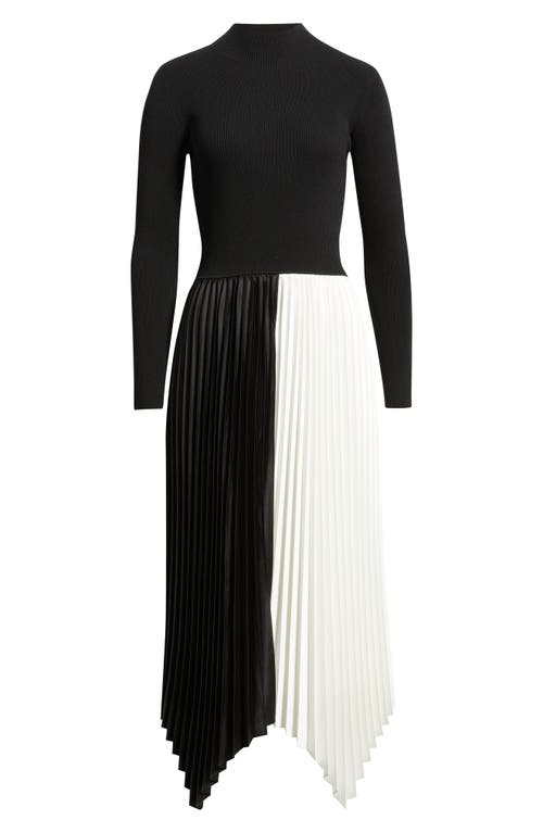 Elie Tahari The Elsa Long Sleeve Mixed Media Midi Dress In Black