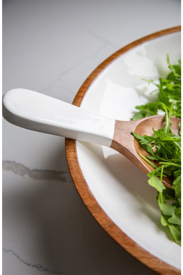 Wood + White Collection Acacia Wood Salad Servers, Alternate, color, White, Brown