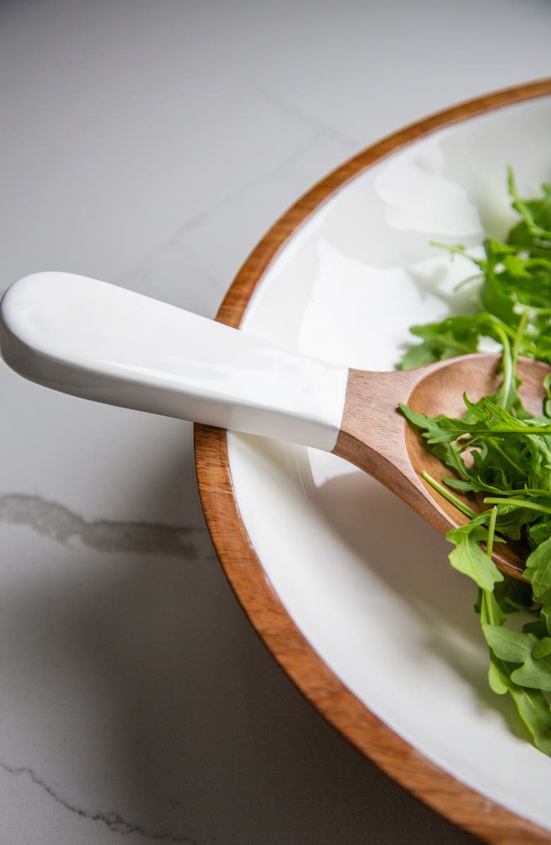 Jeanne Fitz Wood + White Collection Acacia Wood Salad Servers, Alternate, color, White, Brown
