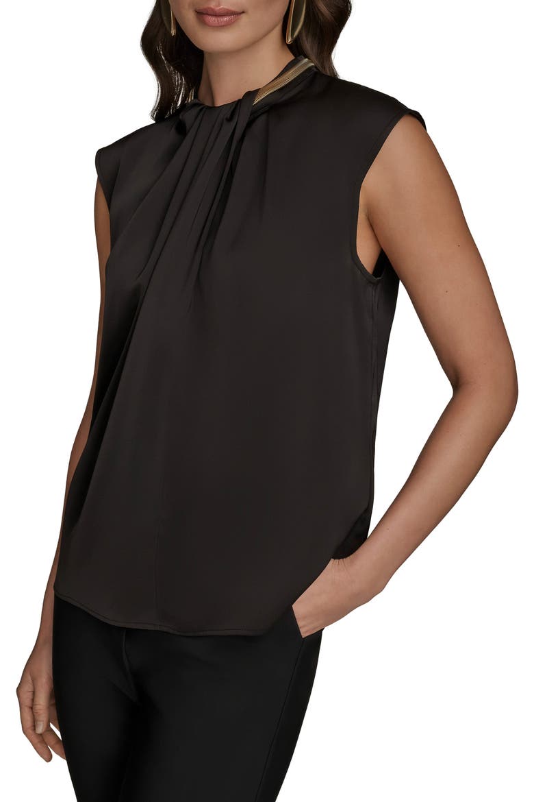 Twist Neck Hardware Sleeveless Top, Alternate, color, BLACK
