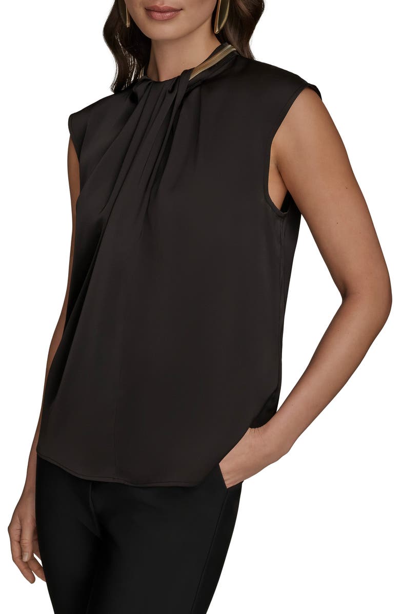 Donna Karan New York Twist Neck Hardware Sleeveless Top, Alternate, color, Black