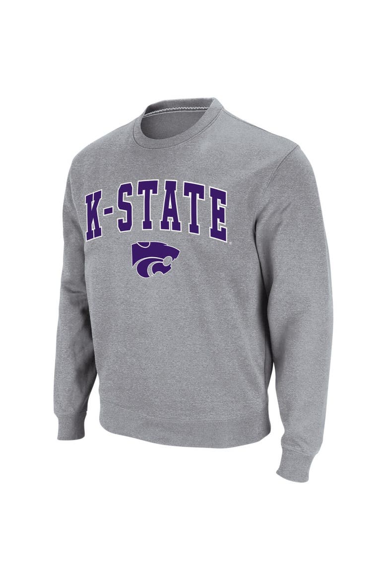 Men's Colosseum Heather Gray Kansas State Wildcats Arch & Logo Crew Neck Sweatshirt, Alternate, color, Heather Gray
