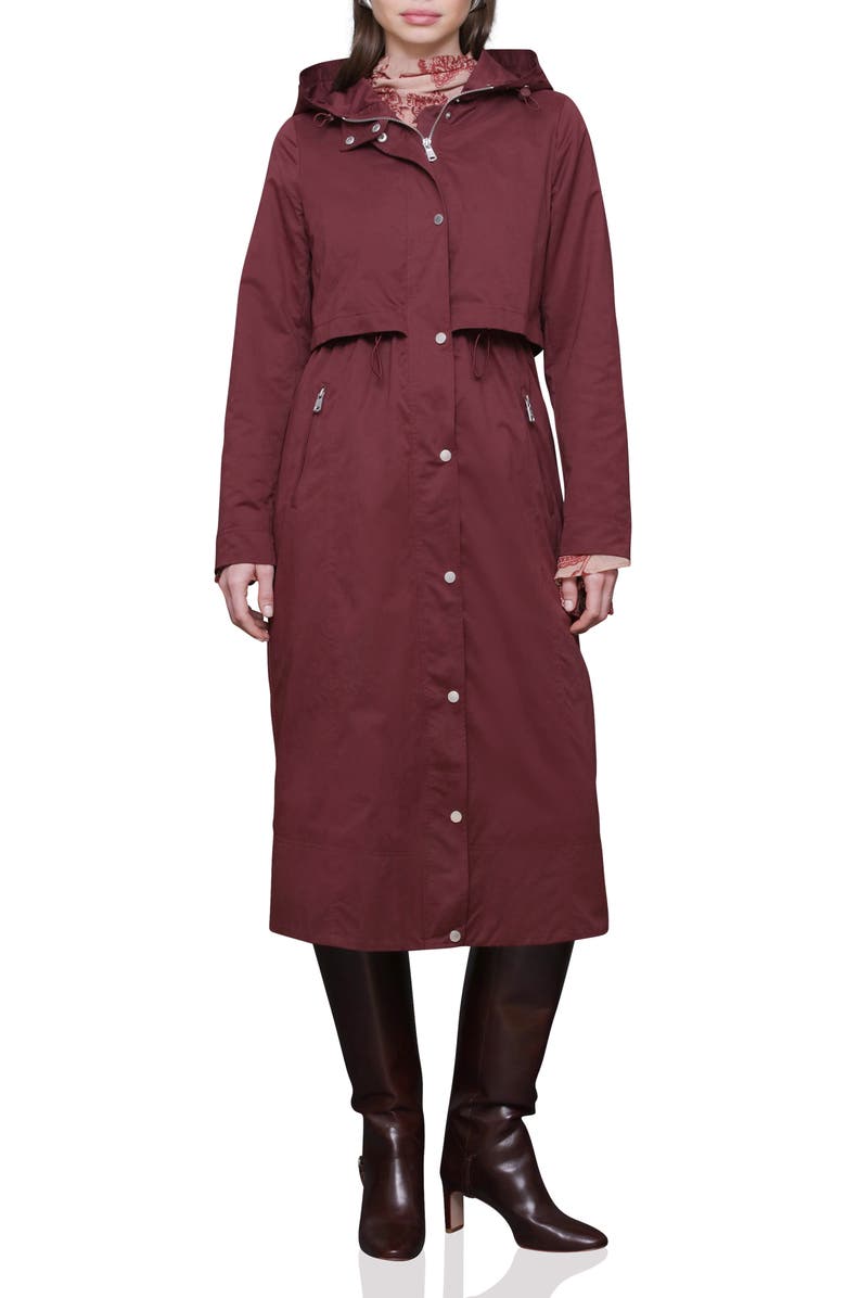 Avec Les Filles Hooded Maxi Rain Anorak, Alternate, color, Burgundy