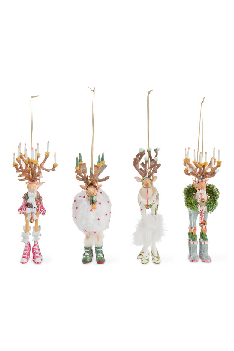 Patience Brewster Dash Away 4-Piece Reindeer Ornament Set, Main, color, MULTI
