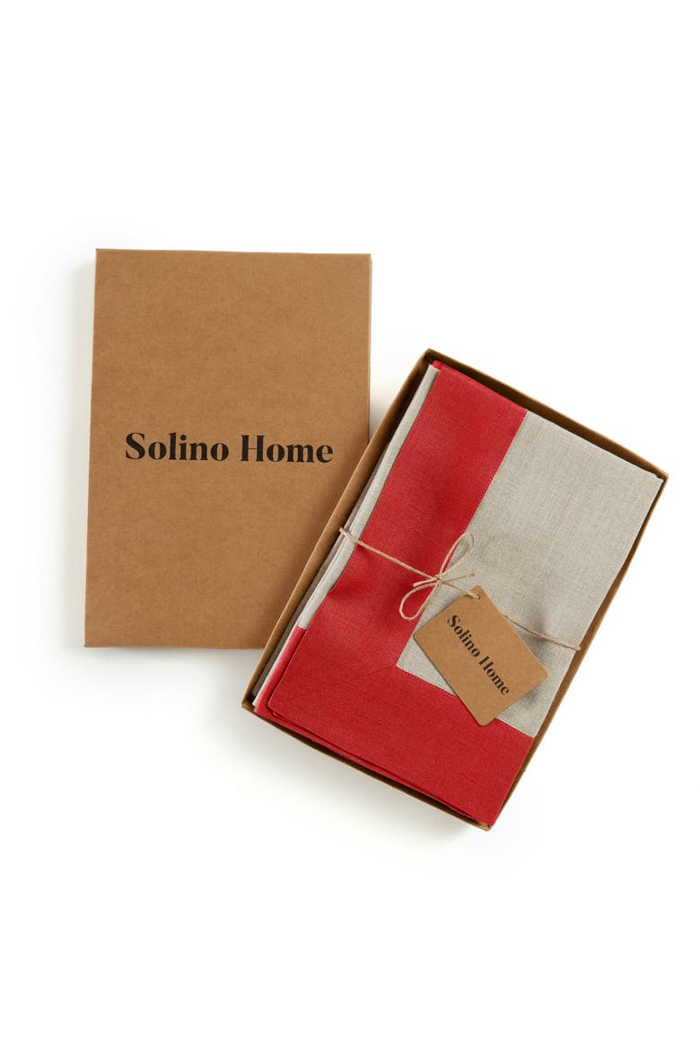 Linen Dinner Napkins Set of 4, 20 x 20" - Contempo, Alternate, color, Red and Natural
