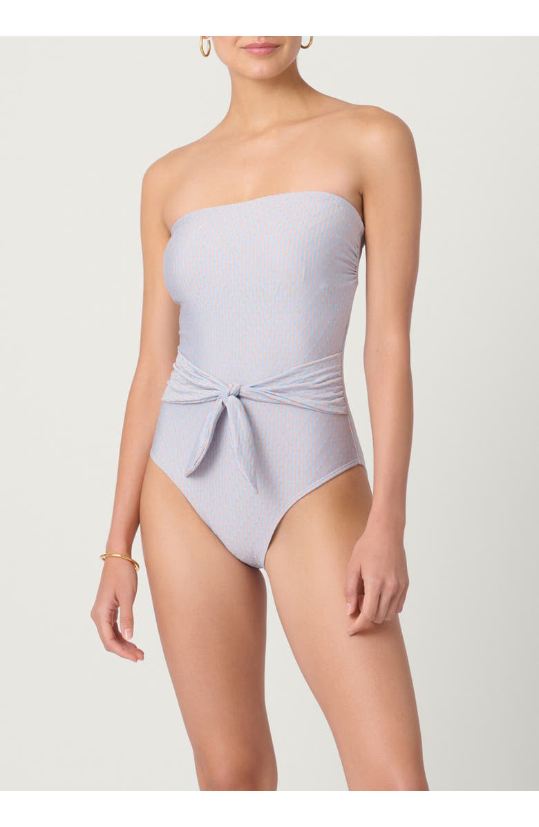 Shoshanna Lurex Herringbone Tie Waist One Piece, Main, color, Sky/Peach