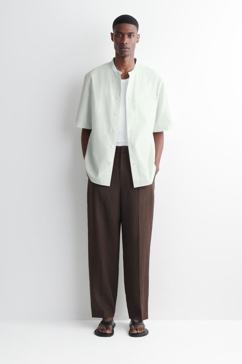 Grandad-collar Short-sleeved Shirt, Alternate, color, LIGHT GREEN
