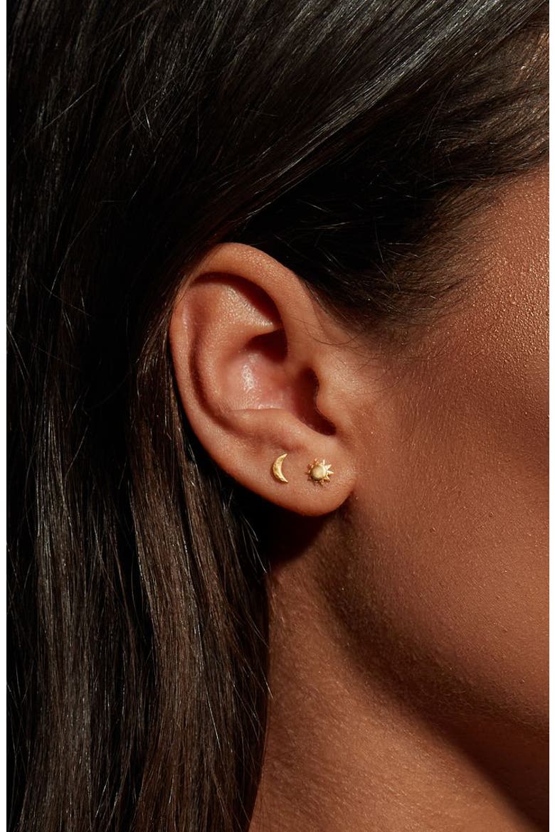 Celestial Light Moon and Sun Stud Earrings, Alternate, color, Gold