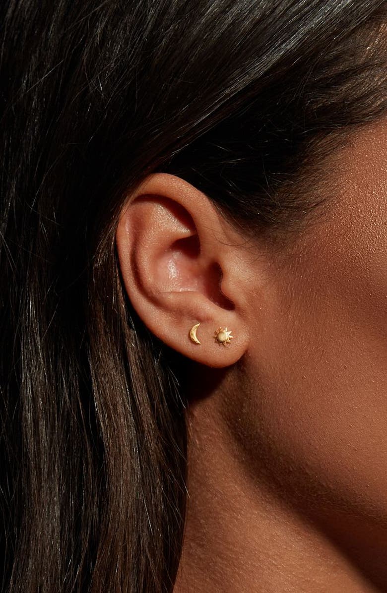 Satya Jewelry Celestial Light Moon and Sun Stud Earrings, Alternate, color, Gold